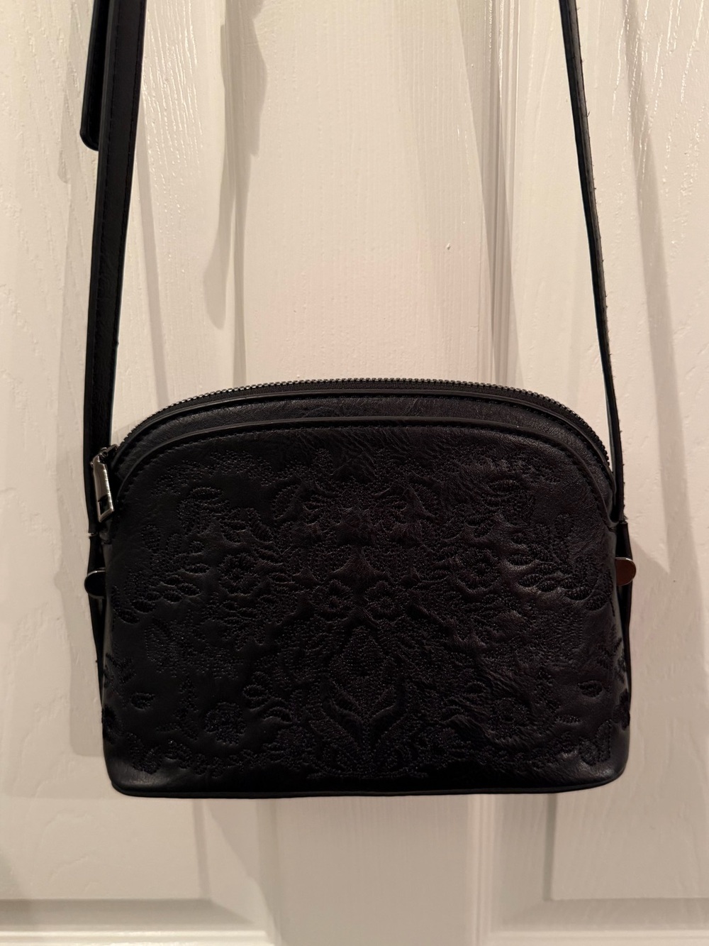 Sam & Hadley Black Embossed Floral Crossbody Bag Purse